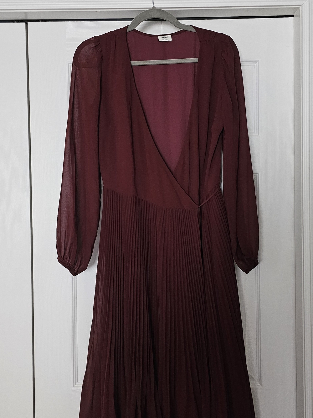 Wilfred Deep Burgundy Long Sleeve Pleated Wrap Dress